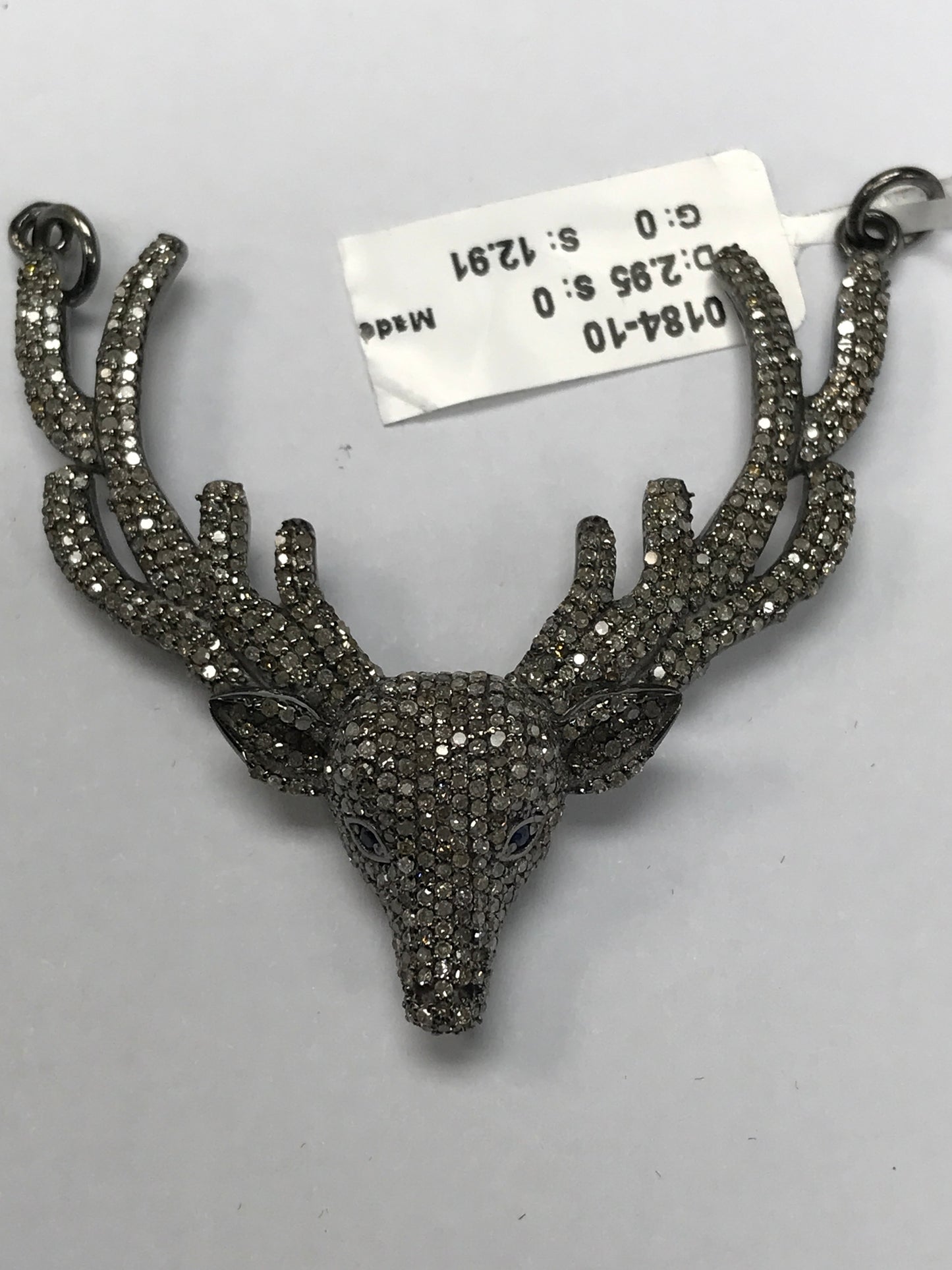 Pave Diamond Pendant, Pave Deer Antler, Pave Deer Charm, Diamond Deer Pendant, Approx 2.1''(47 x 54mm), Oxidized Silver