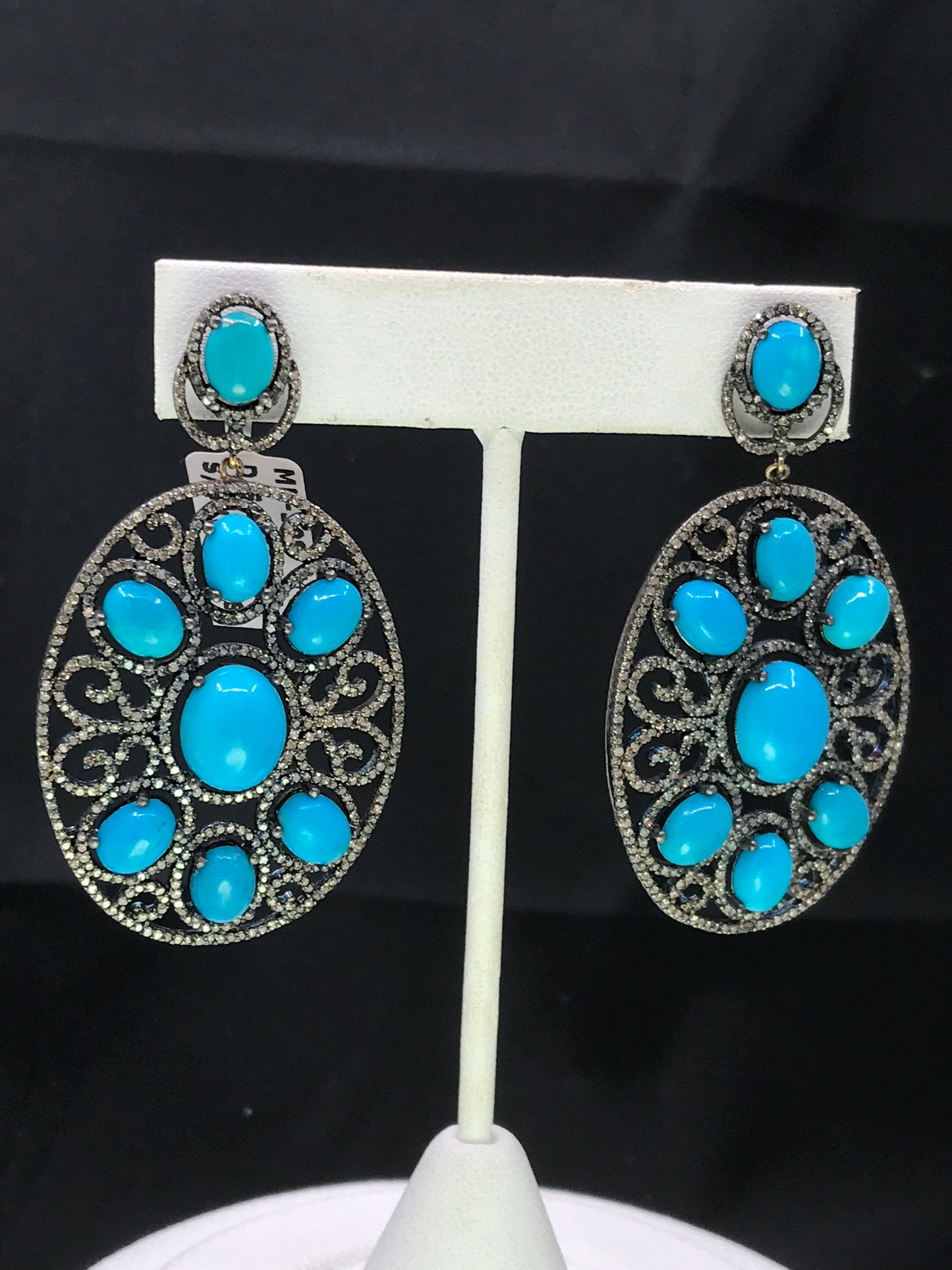 Diamond and Natural Turquoise Silver Earrings