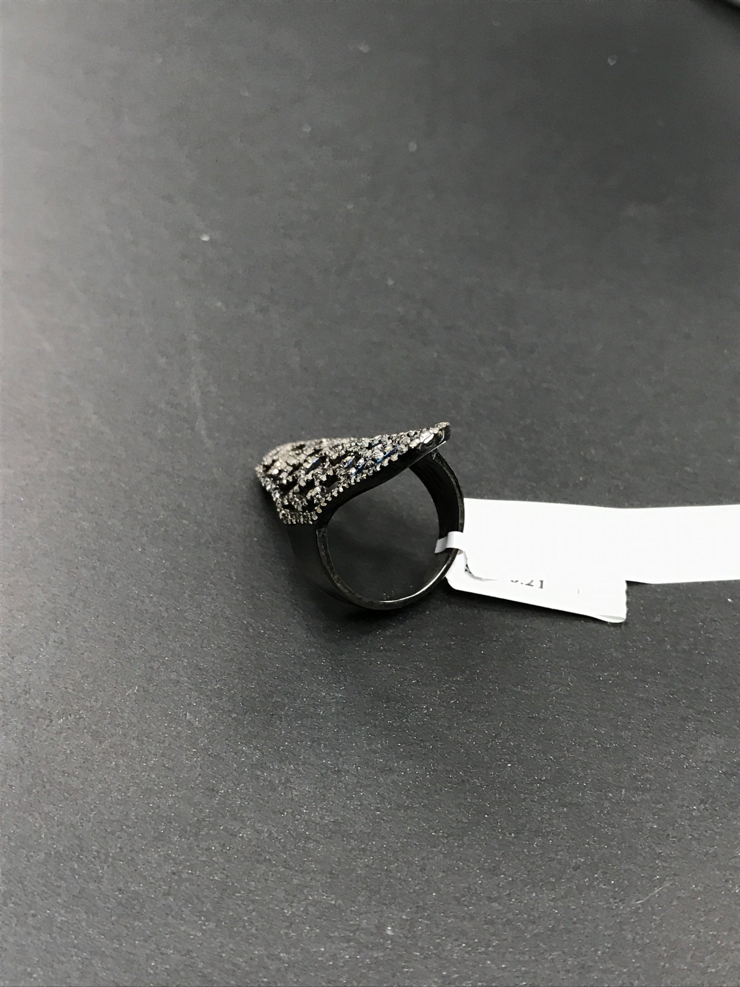 Pave Diamond Ring .925 Oxidized Sterling Silver Diamond Ring, Genuine handmade pave diamond Ring Size Approx 1.52"(20 x 38 mm)