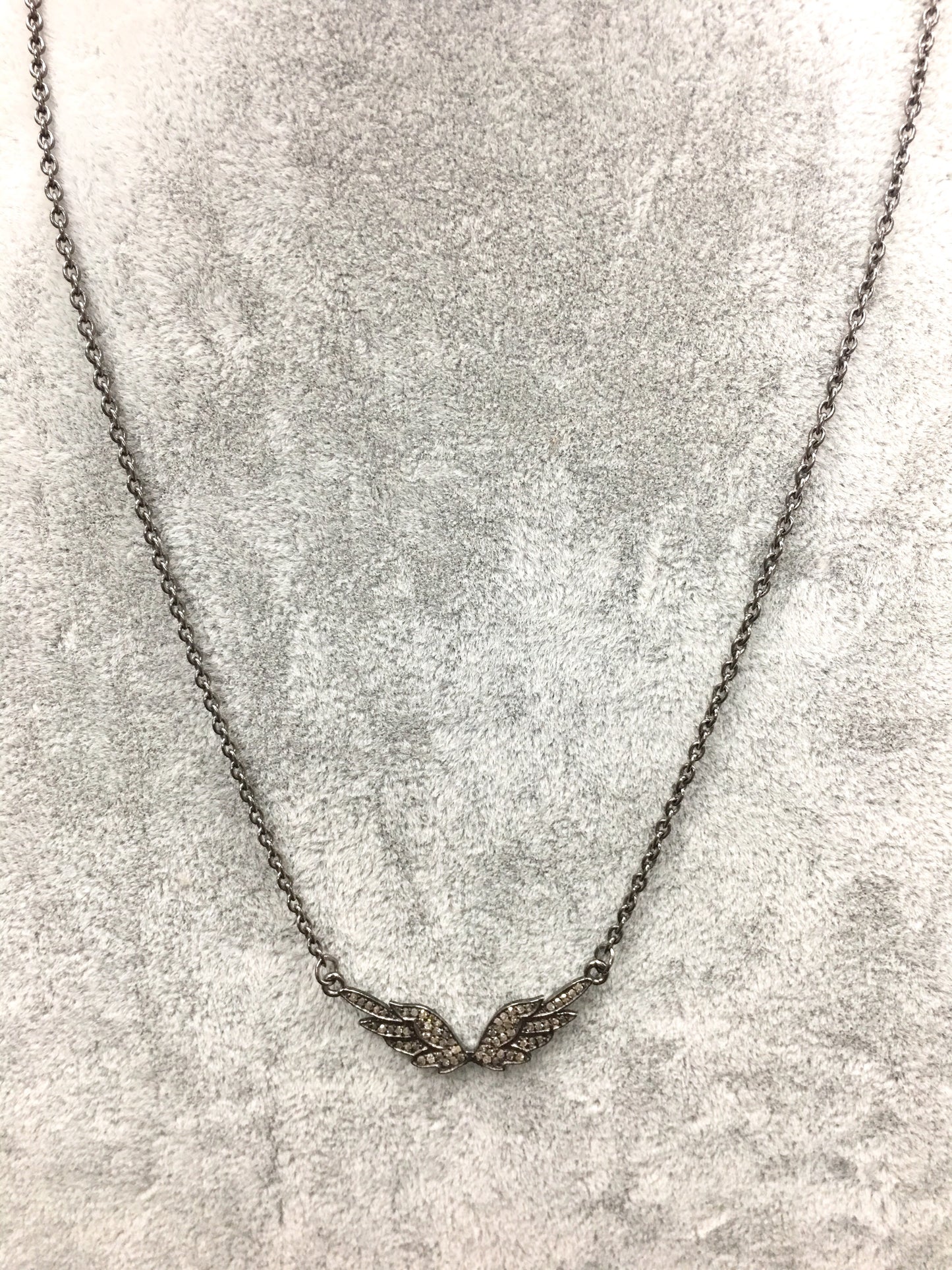 Angel Wing Pave Diamond Necklace with Silver Chain