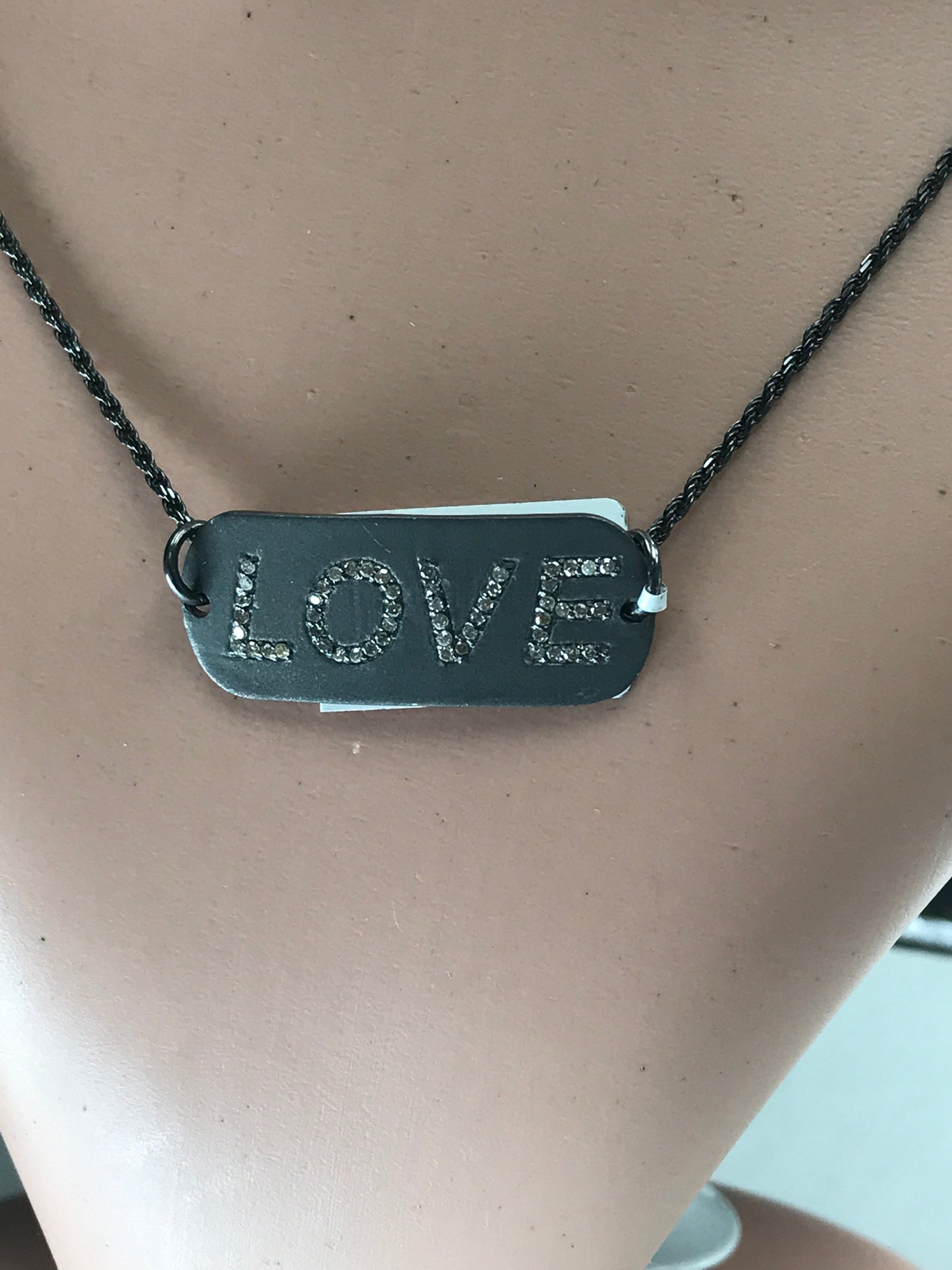Love Silver Diamond Charm .925 Oxidized Sterling Silver Diamond Charms, Genuine handmade pave diamond Charm.