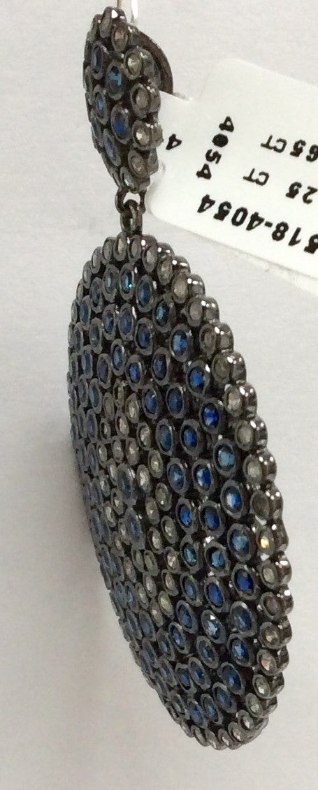 Disc with Sapphire Diamond Pendant .925 Oxidized Sterling Silver Diamond Pendants, Genuine handmade pave diamond Size 33 x 54 MM