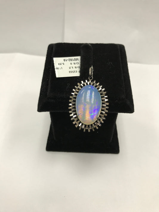 Oval Shape Opal and Diamond Pendant