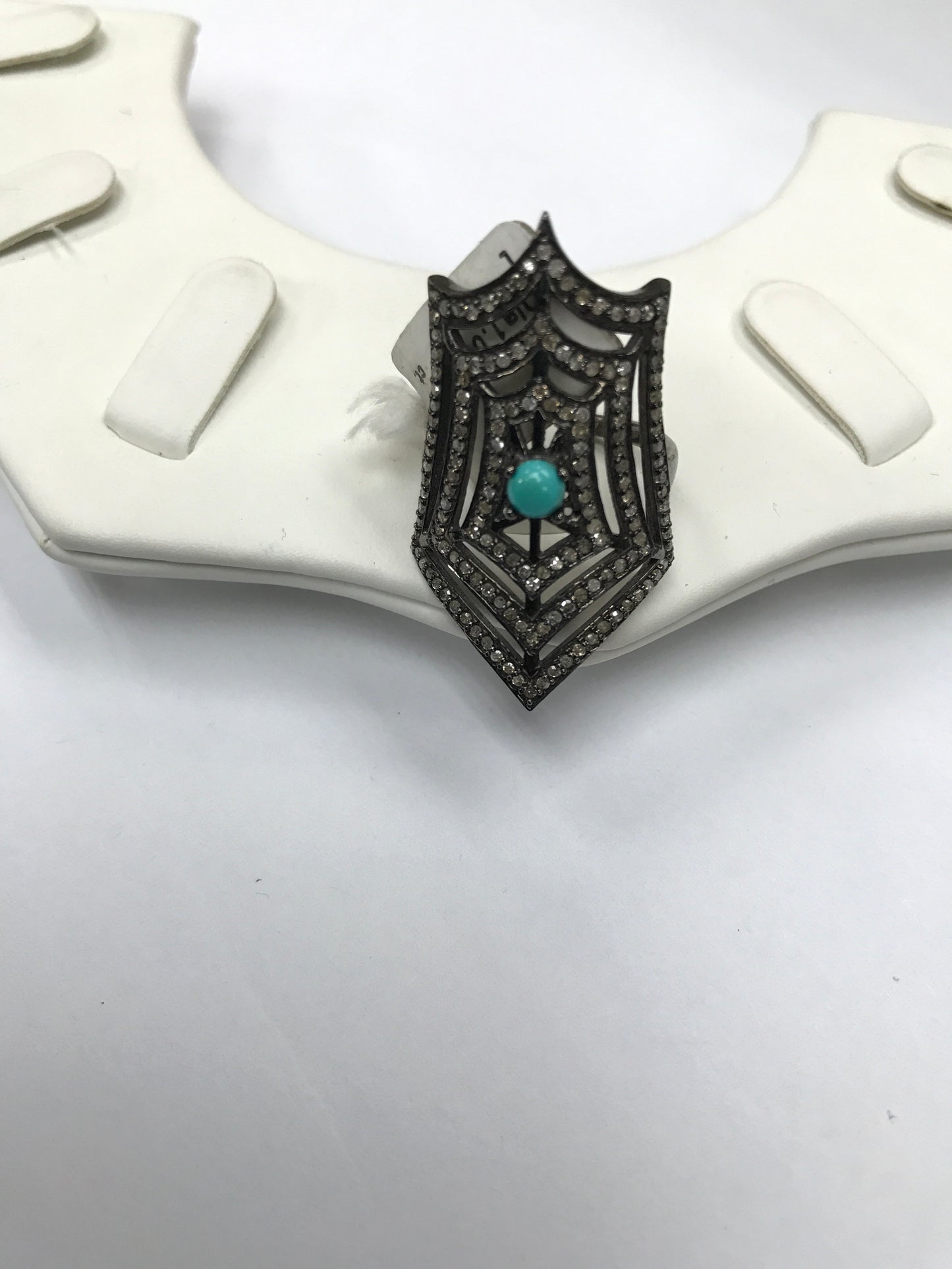 Pave Diamond Ring .925 Oxidized Sterling Silver Diamond Ring, Genuine handmade pave diamond Ring Size Approx 1.44"(21 x 36 MM)