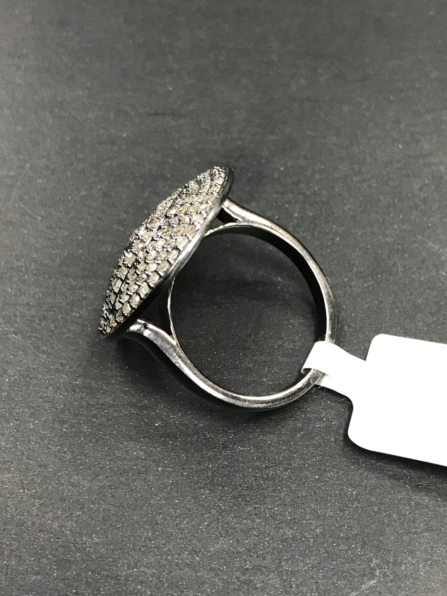 Diamond Oval Shape Eye Diamond Ring, Pave Diamond Ring,Pave Round Shapre Eye Ring, Appx 19 x 19mm. Sterling Silver