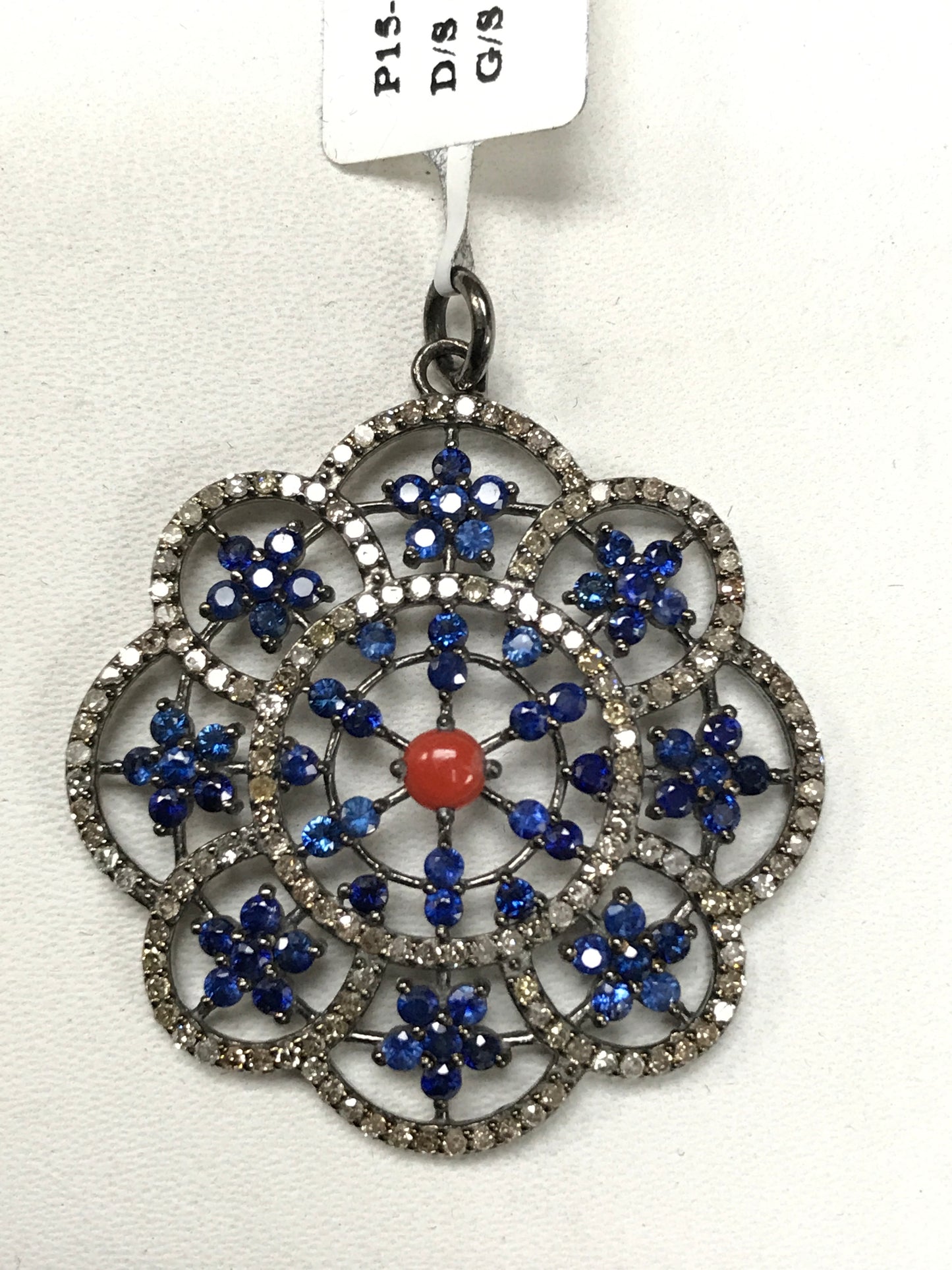 Flower Shape Diamond Pendant .925 Oxidized Sterling Silver Diamond Pendant, Genuine handmade pave diamond Pendant.