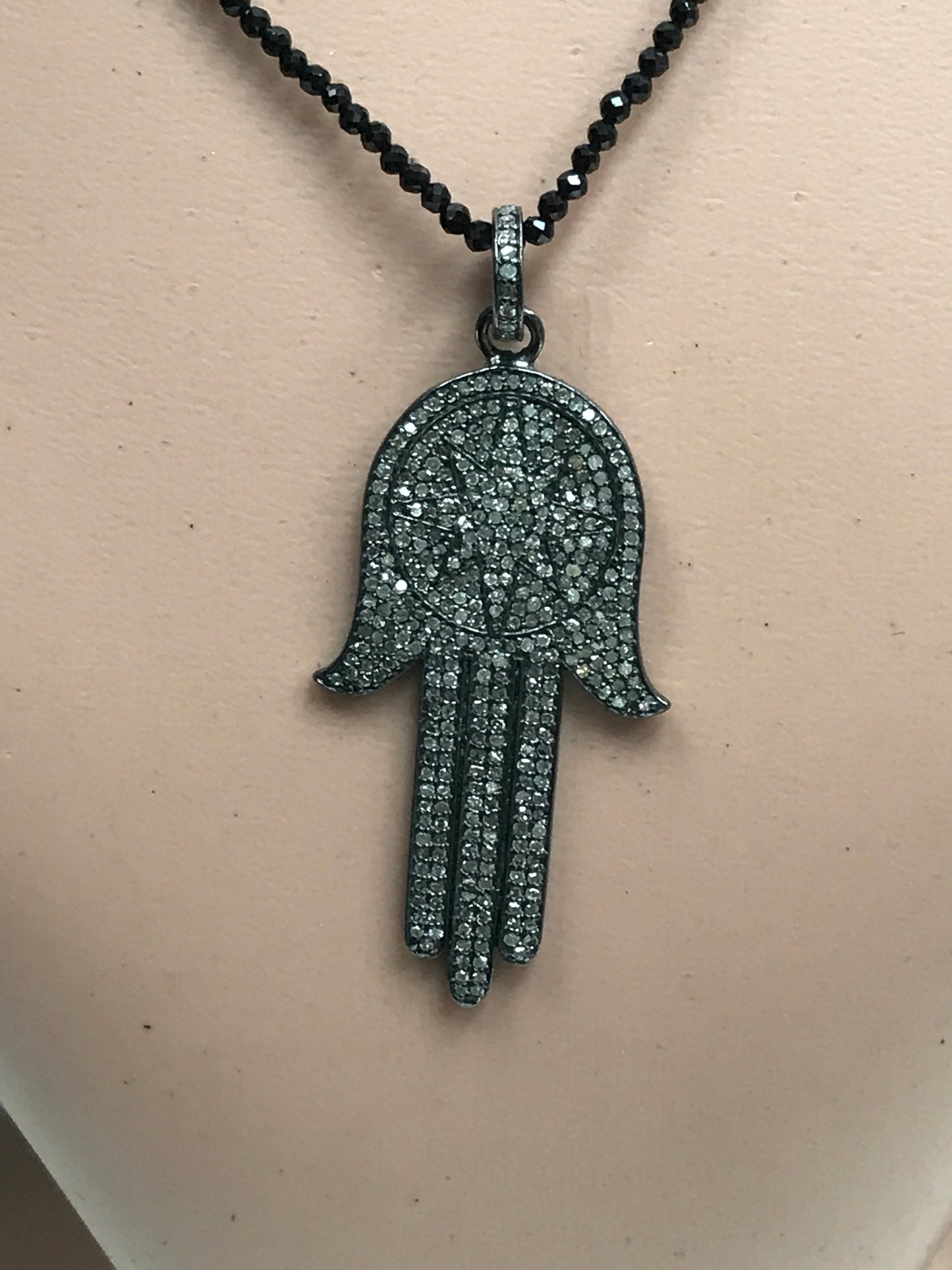 Hand Diamond Pendant .925 Oxidized Sterling Silver Diamond Pendant, Genuine handmade pave diamond Charm Size Approx 1.60"(23 x 40 MM)