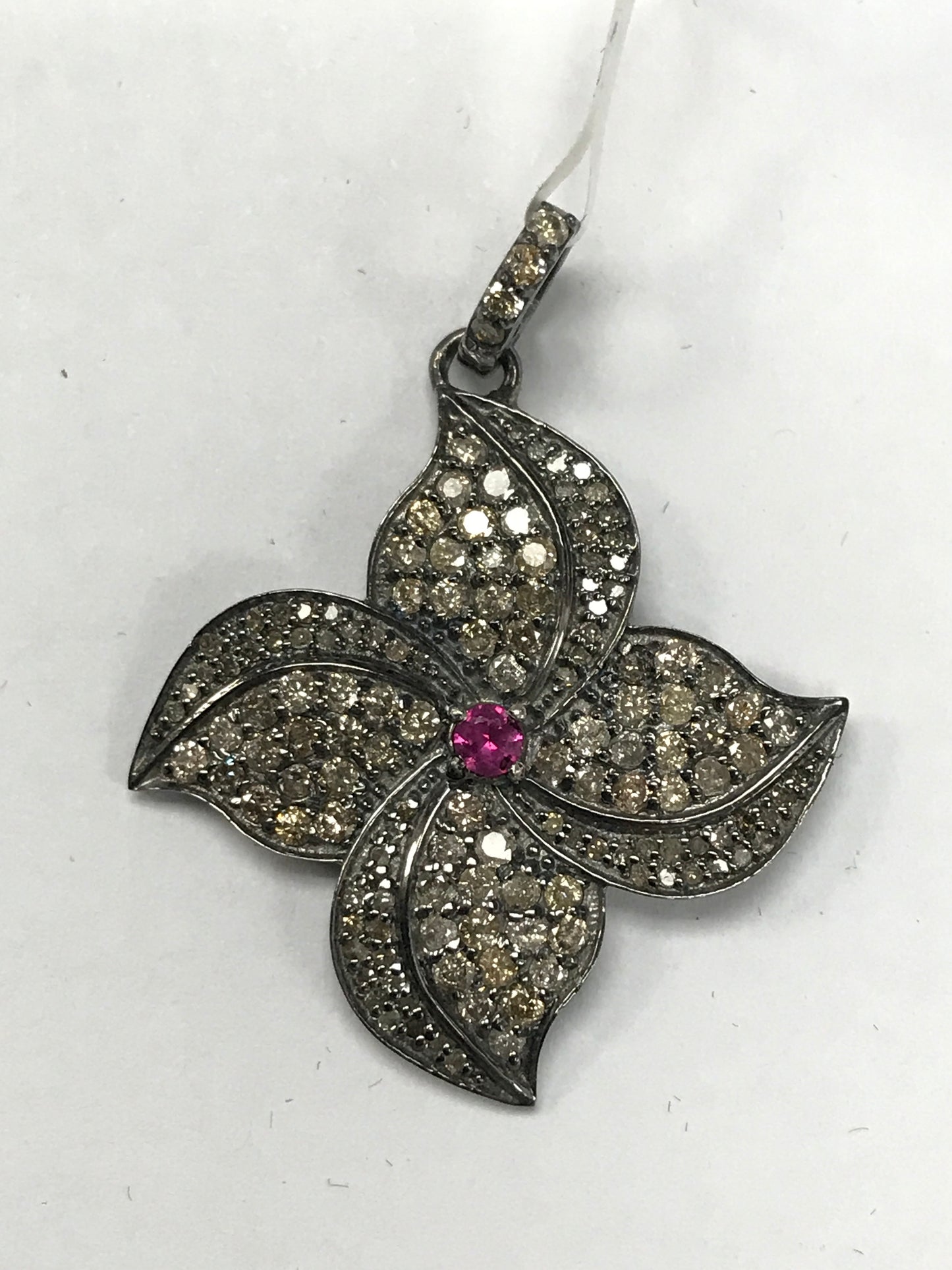 Flower Shape Diamond Pendants, Approx 28 mm