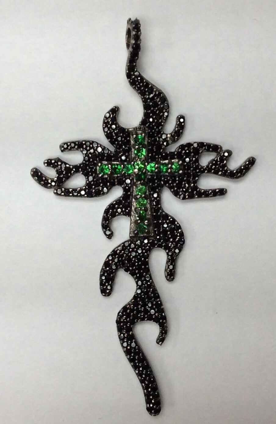 Fancy Cross Black Spinal Charm, Pave Black Spinel ,Approx 2.48'' ( 36 x 63 mm) Oxidized Silver, Silver ,Black Spinel
