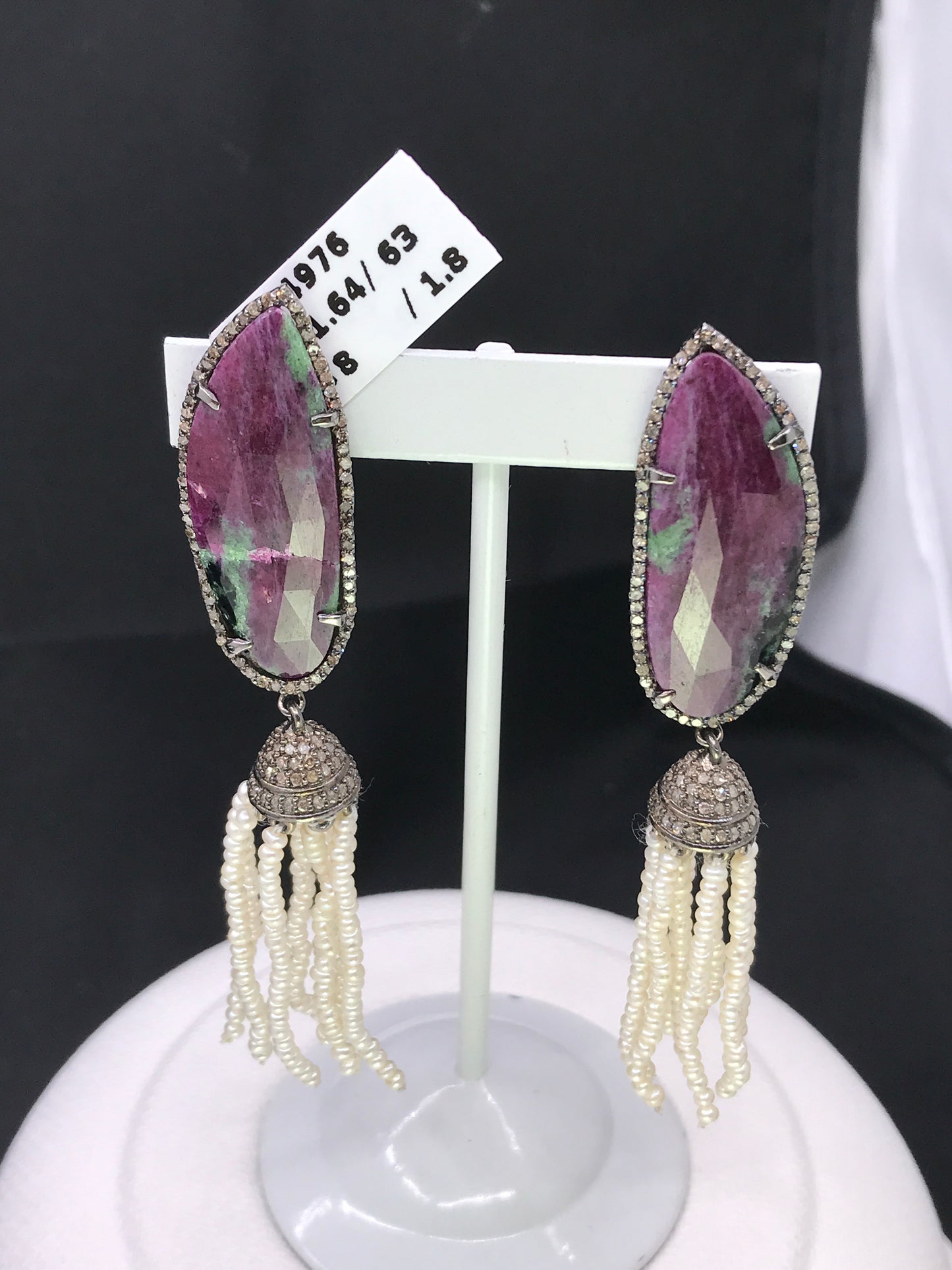 Natural Ruby zosite and Diamond Stud Earrings