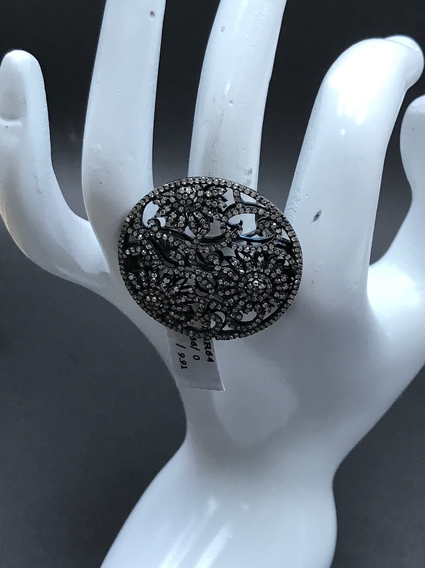 Diamond and Silver Black Rhodium Finish Ring