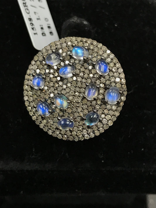 Diamond and Silver Rainbow Moonstone Rings