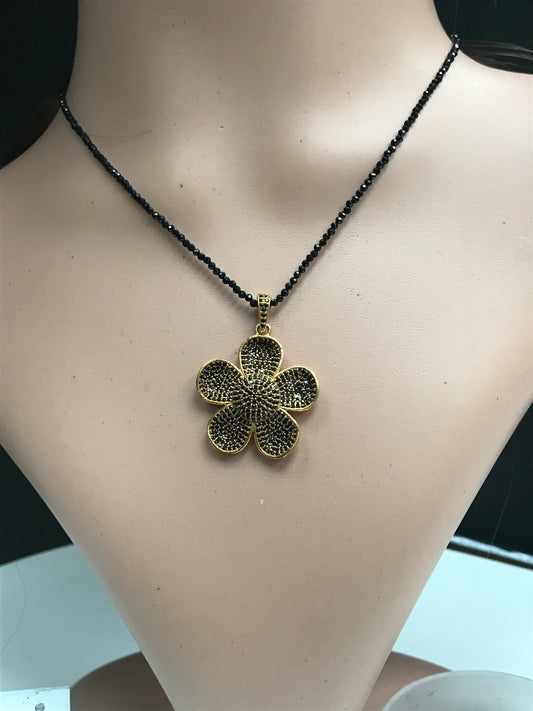 Flowers Black Spinel Charm, White Topaz Flowers Charm