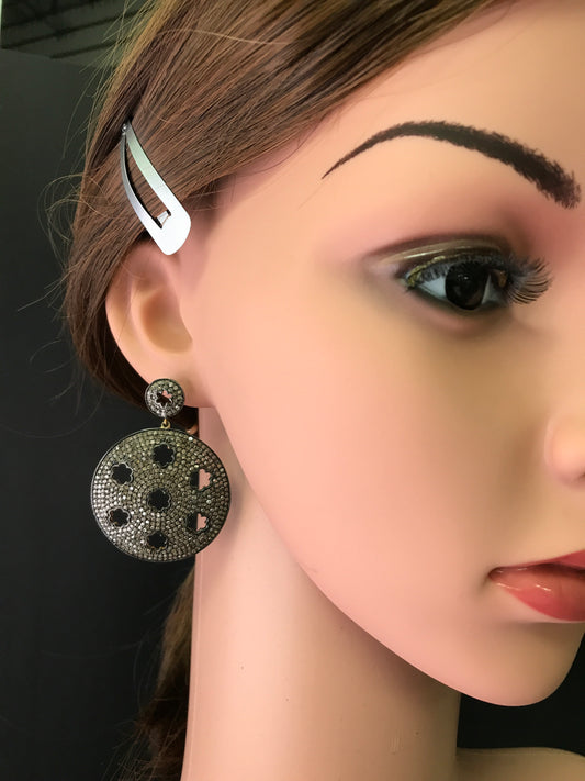 Diamond and Silver Black Rhodium Finish Earrings
