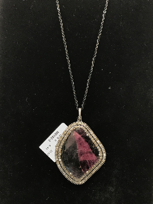 Tourmaline Watermelon and Diamond Pendant