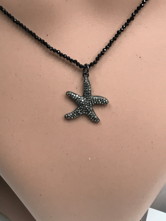 Star Fish Diamond Charm .925 Oxidized Sterling Silver Diamond Charms, Genuine handmade pave diamond Charm Size Approx 0.92"(23 x 19 MM)