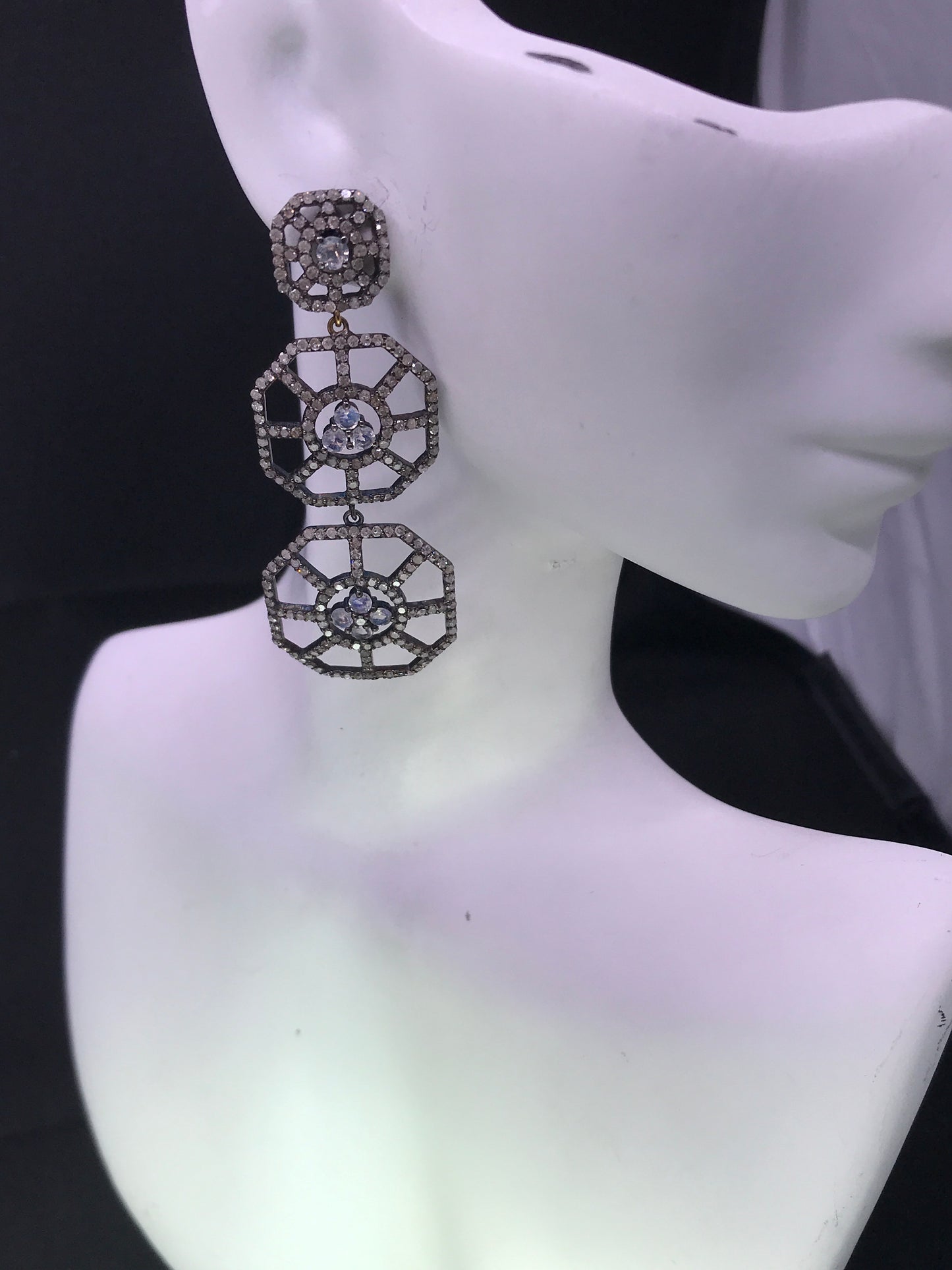 Diamond and Rainbow Moonstone Earring