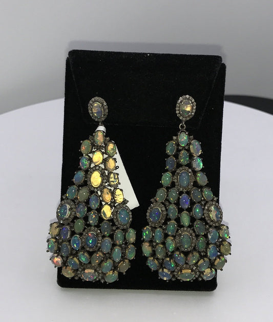 Opal and Diamond Drop Earring