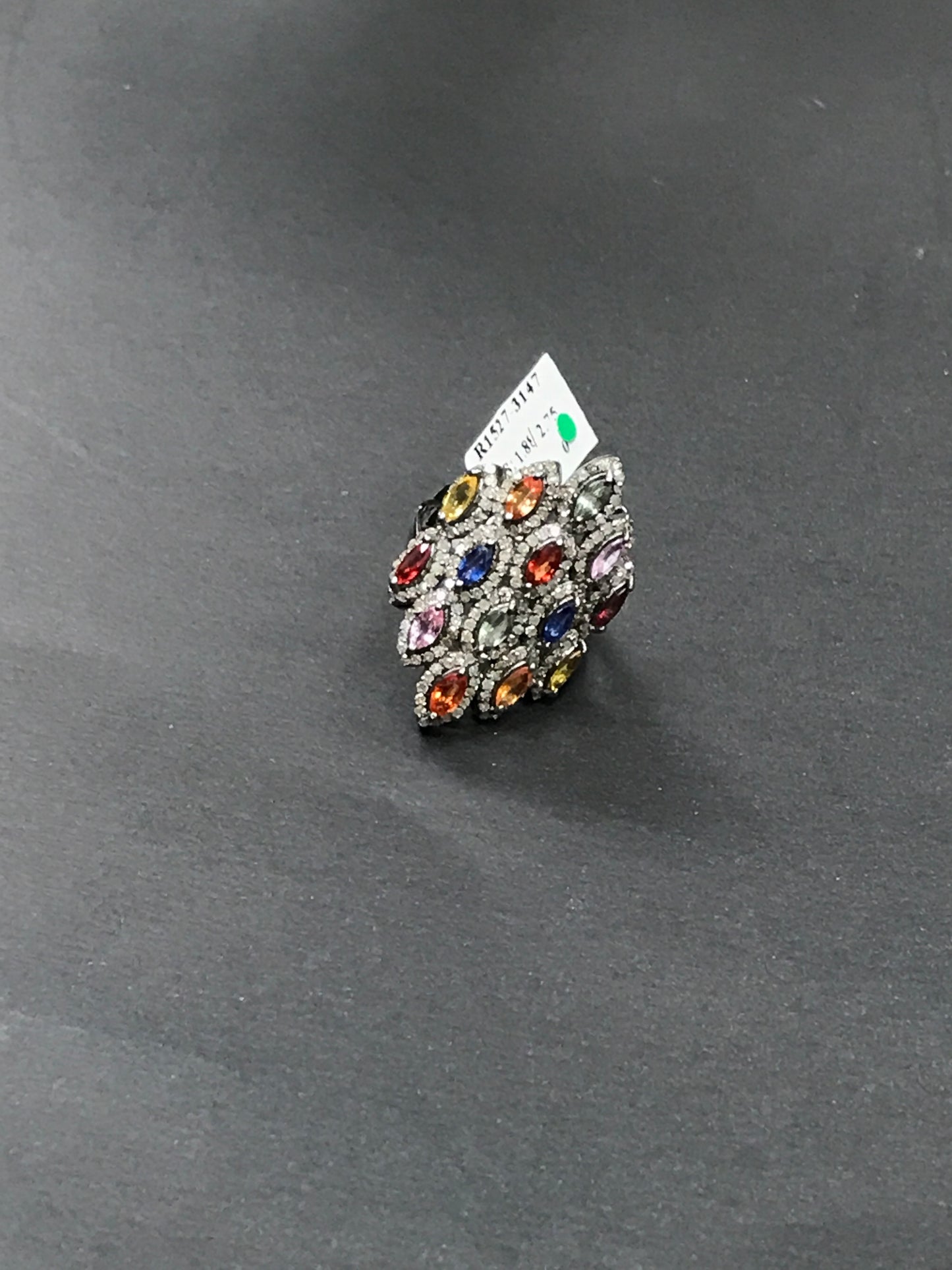 Pave Diamond Ring .925 Oxidized Sterling Silver Diamond Ring, Genuine handmade pave diamond Ring Size Approx 1.28"(20 x 32 MM)
