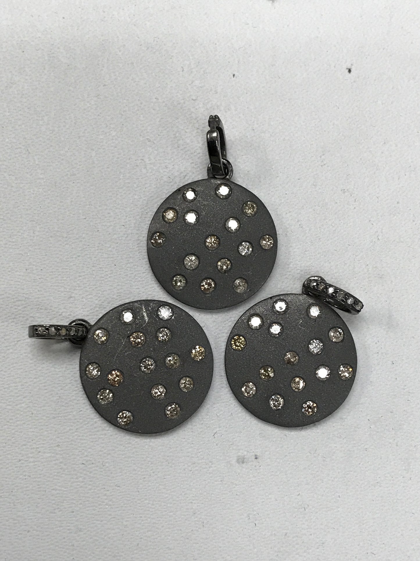 Circular Shape Oxidized Silver Diamond Pendants & Charms