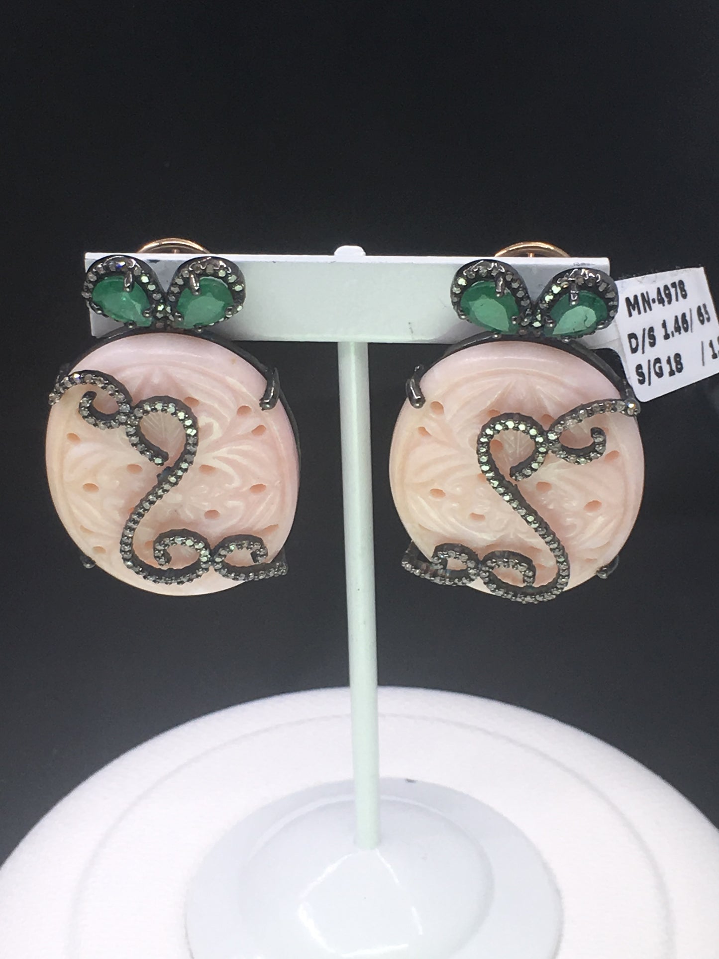 Pink Opal and Diamond Stud Earrings