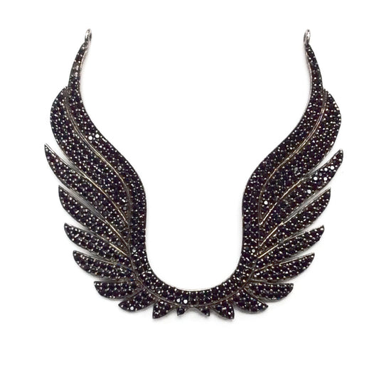 Wings Black Spinal Charm, Pave Black Spinel ,Approx 2.44'' ( 61 x 52 mm) Oxidized Silver, Silver ,Black Spinel