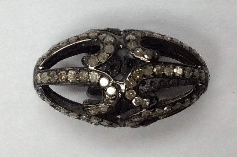 Oval Diamond Bead .925 Oxidized Sterling Silver Diamond Beads, Genuine handmade pave diamond Beads Size Approx 0.88"(13 x 22 MM)