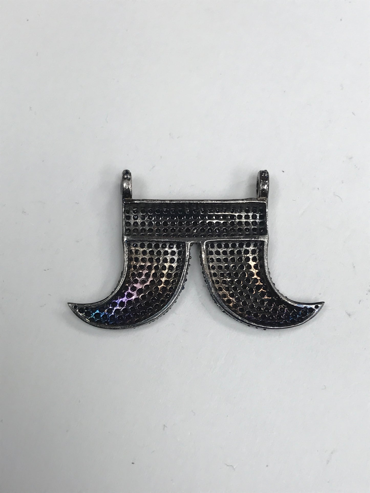 Horns Shaped Black Spinal Charm, Pave Black Spinel ,Approx 1.76'' ( 44 x 28 mm) Oxidized Silver, Silver ,Black Spinel