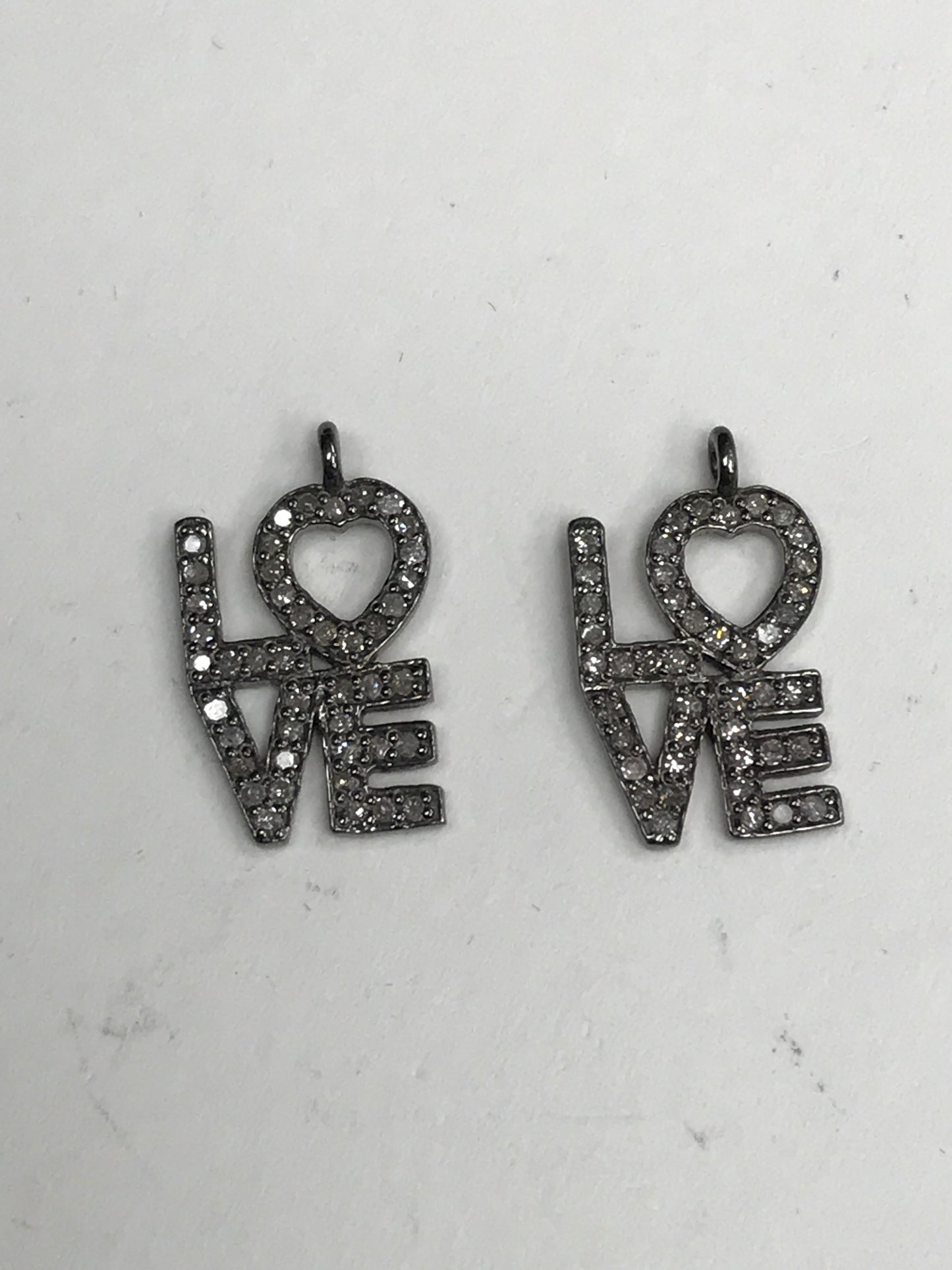 Love Diamond Charm .925 Oxidized Sterling Silver Diamond Charms, Genuine handmade pave diamond Charm Size Approx 1.12"(22 x 28 MM)