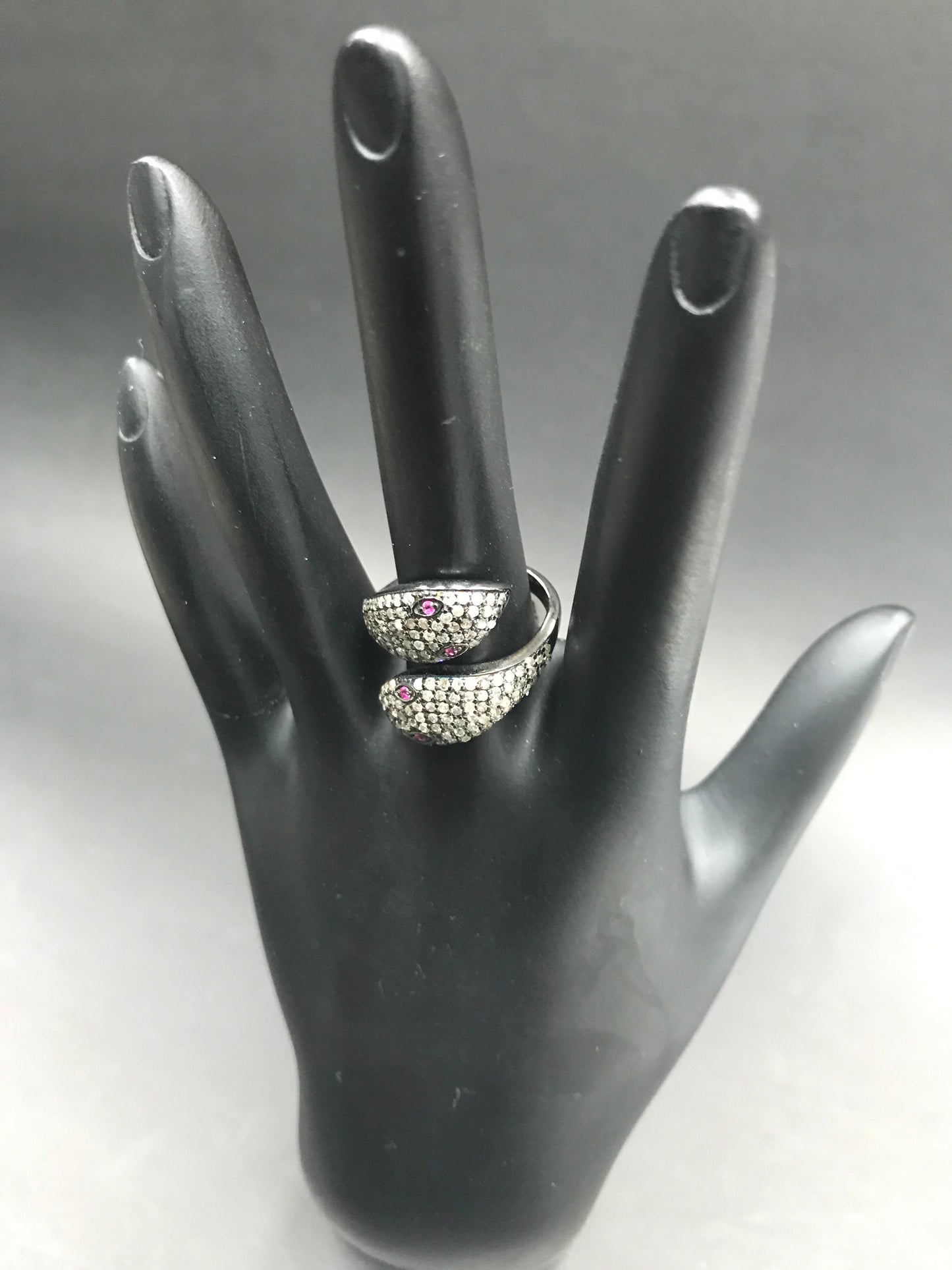 Diamond and Silver Ruby Stone Black Rhodium Finish Rings