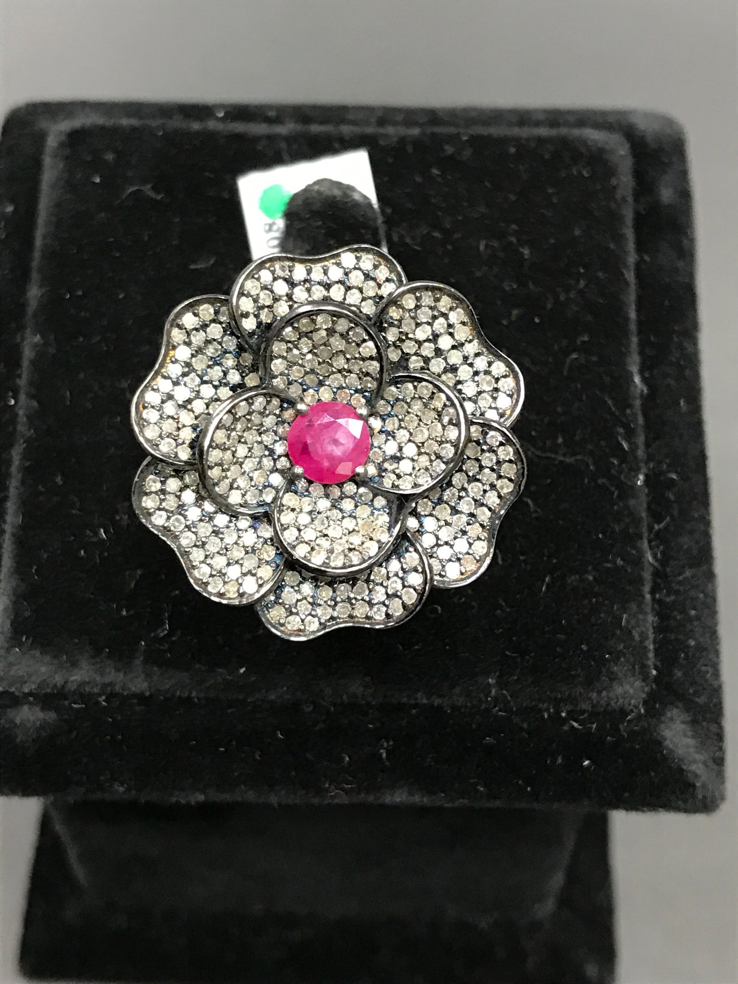 Diamond and Silver Ruby Black Rhodium Finish Ring