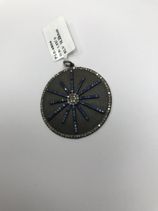 Round Shape Silver Pave Diamond Pendant .925 Oxidized Sterling Silver Diamond Pendant, Genuine handmade pave diamond Pendant Size 40 MM