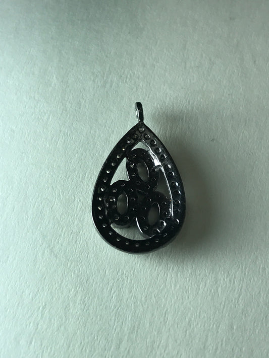 Triangle Diamond Charm .925 Oxidized Sterling Silver Diamond Charm, Genuine handmade pave diamond Charm Size Approx 0.48"(12 x 12 MM)