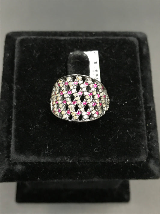 Pave Diamond Ring .925 Oxidized Sterling Silver Diamond Ring, Genuine handmade pave diamond Ring Size Approx 0.84"(16 x 21 MM)