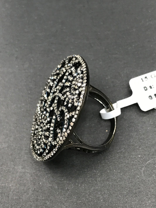 Diamond and Silver Black Rhodium Finish Ring
