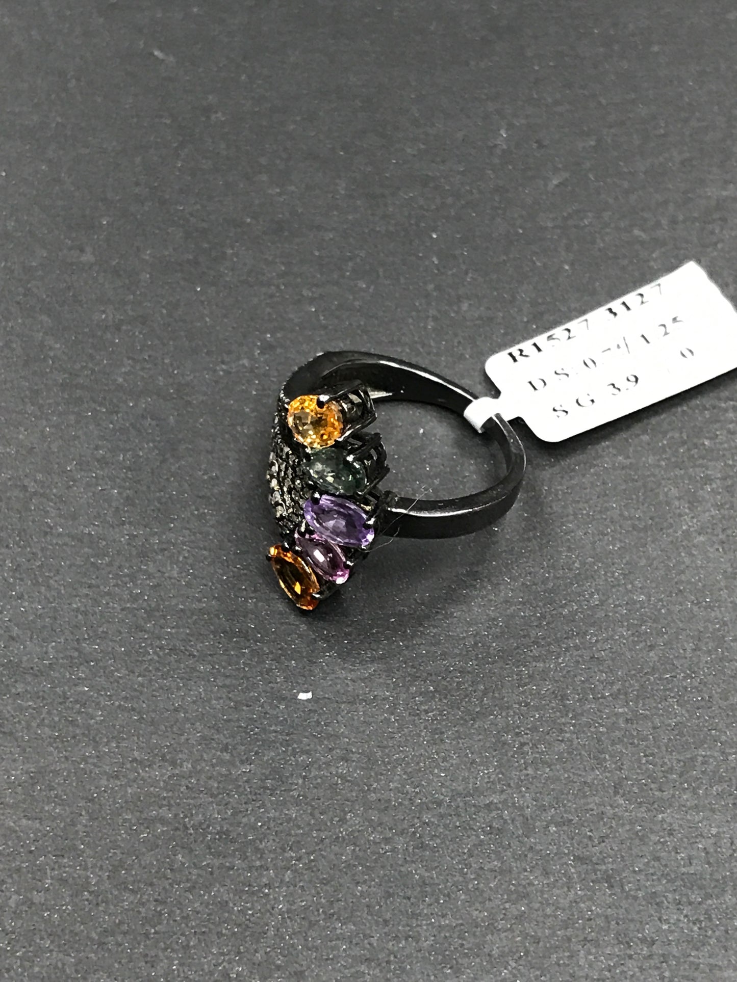 Diamond and Multi Sapphire Siver Black Rhodium Finish Rings