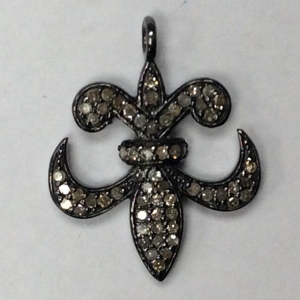 Fleur Di Lis Diamond Charm .925 Oxidized Sterling Silver Diamond Charms, Genuine handmade pave diamond Charm Size 18 x 22 MM