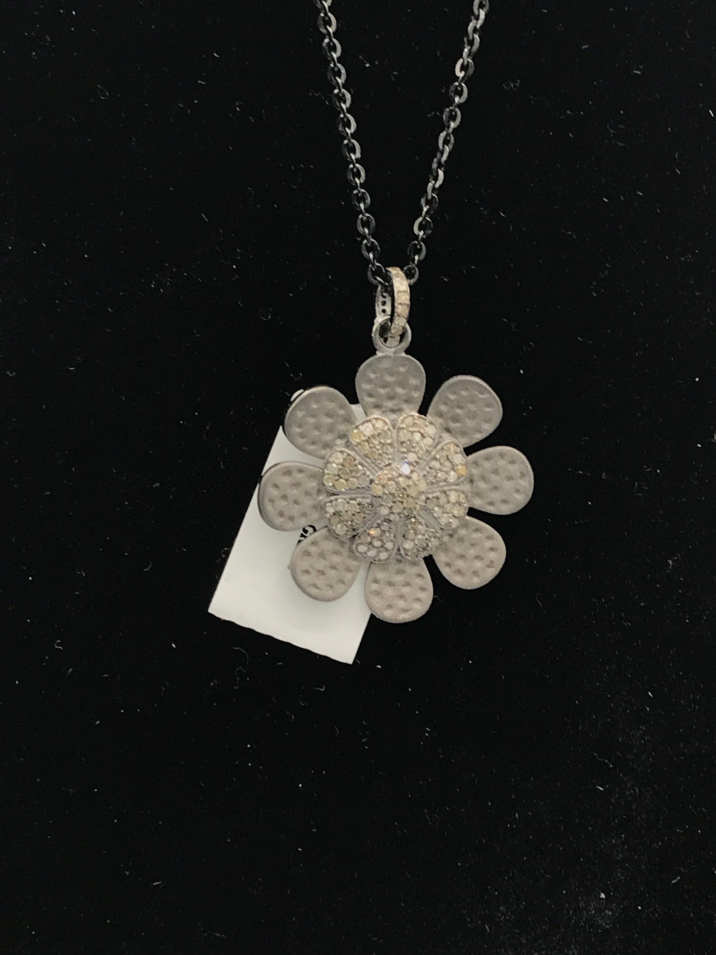 Flower Silver Pave Diamond Pendant