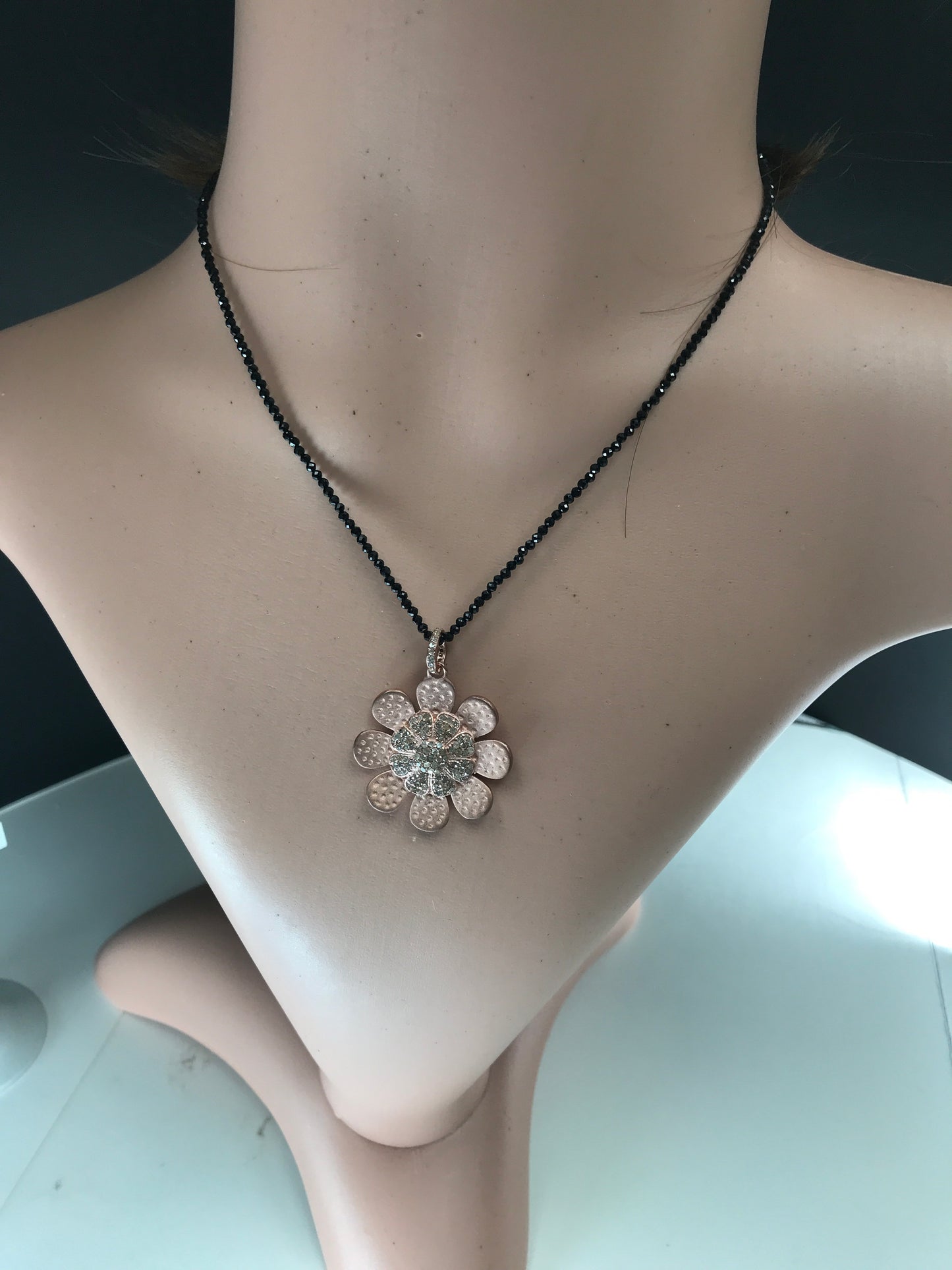 Flower Silver Pave Diamond Pendant