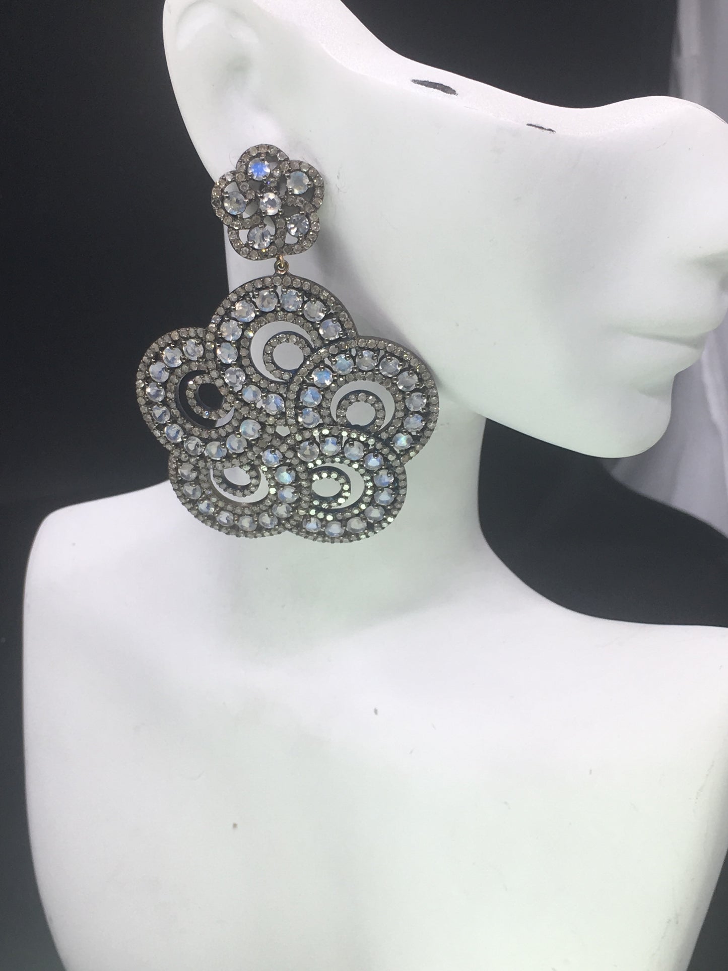 Diamond and White Rainbow Moon Silver Earrings