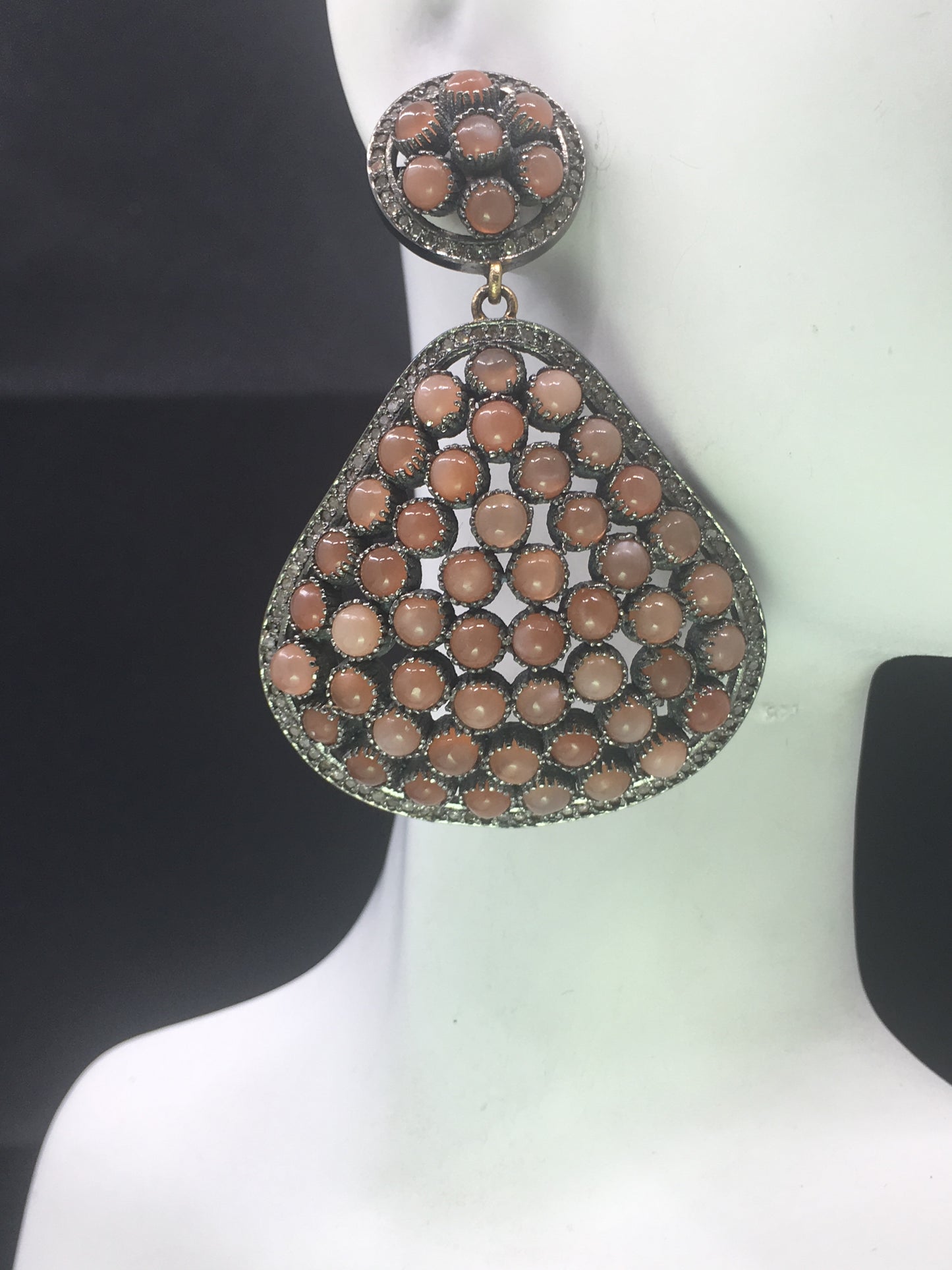 Diamond And Peach Moonstone Earrings