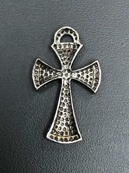 Pave Diamond Pendant, Pavé Cross Pendant, Diamond Cross Pendant, Pave Cross Charm, Approx 1.28''19 x 32mm) Oxidized Silver