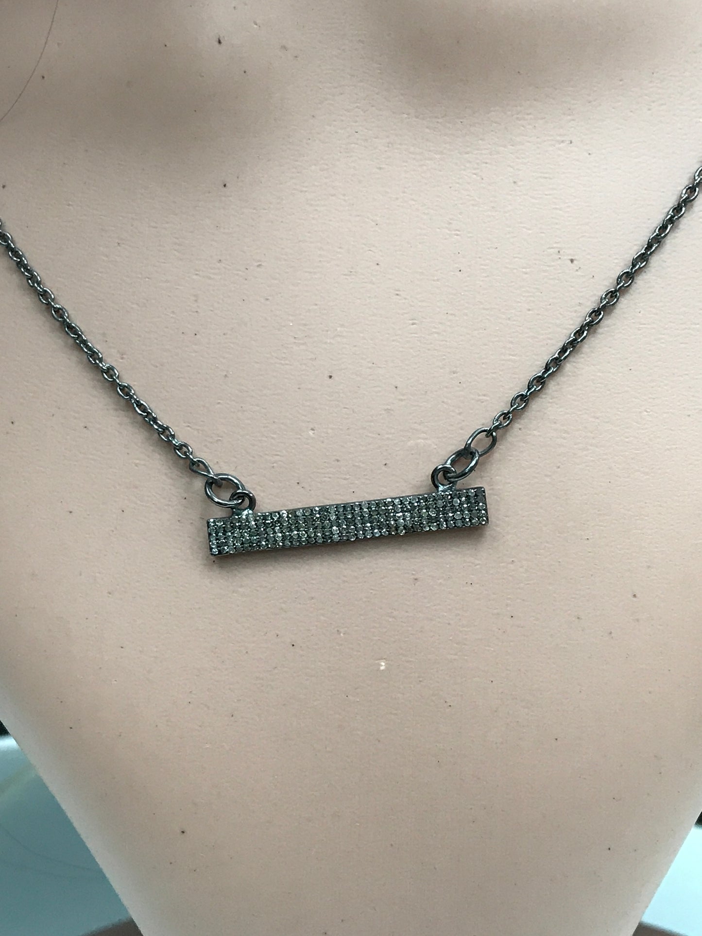 Rectangle Diamond Pendant .925 Oxidized Sterling Silver Diamond Pendant, Genuine handmade pave diamond Charm Size Approx 1.36"(5 x 34 MM)