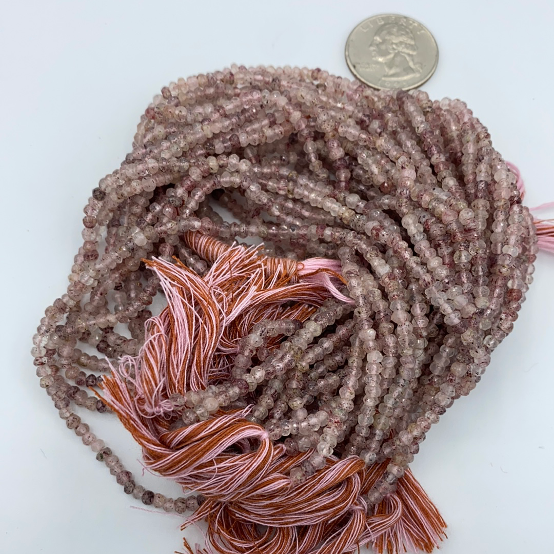 Quartz, Strawberry Roundel Beads Facetted 3-4mm