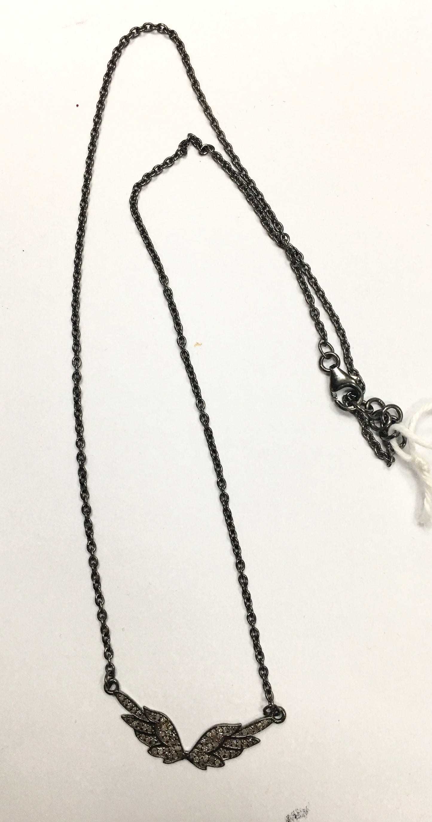 Angel Wing Pave Diamond Necklace with Silver Chain