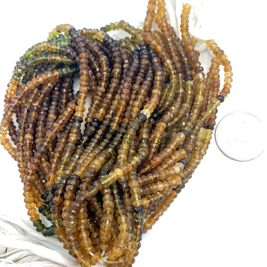 Tourmaline, Yellow Tourmaline Roundel Beads Facetted 3-4mm