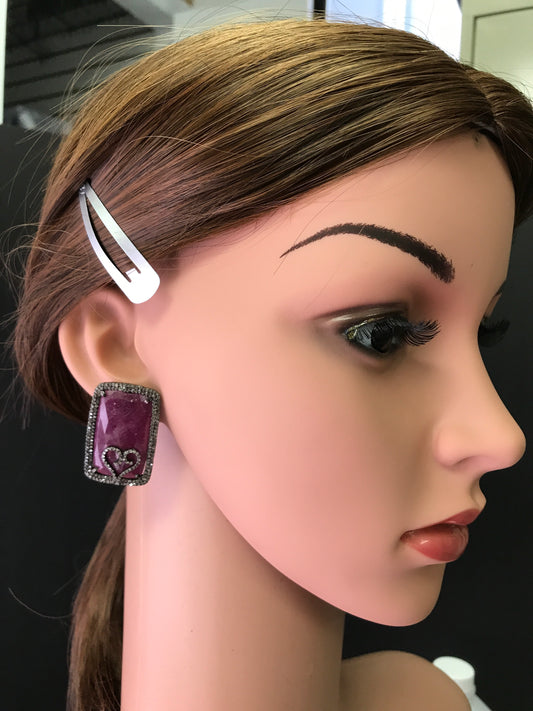 Natural Red Ruby and Diamond Stud Earrings