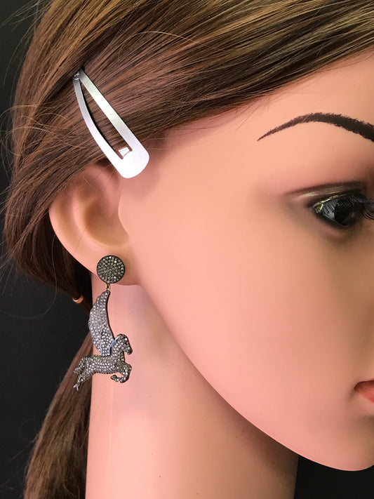 Diamond and Silver Black Rhodium Finish Earrings