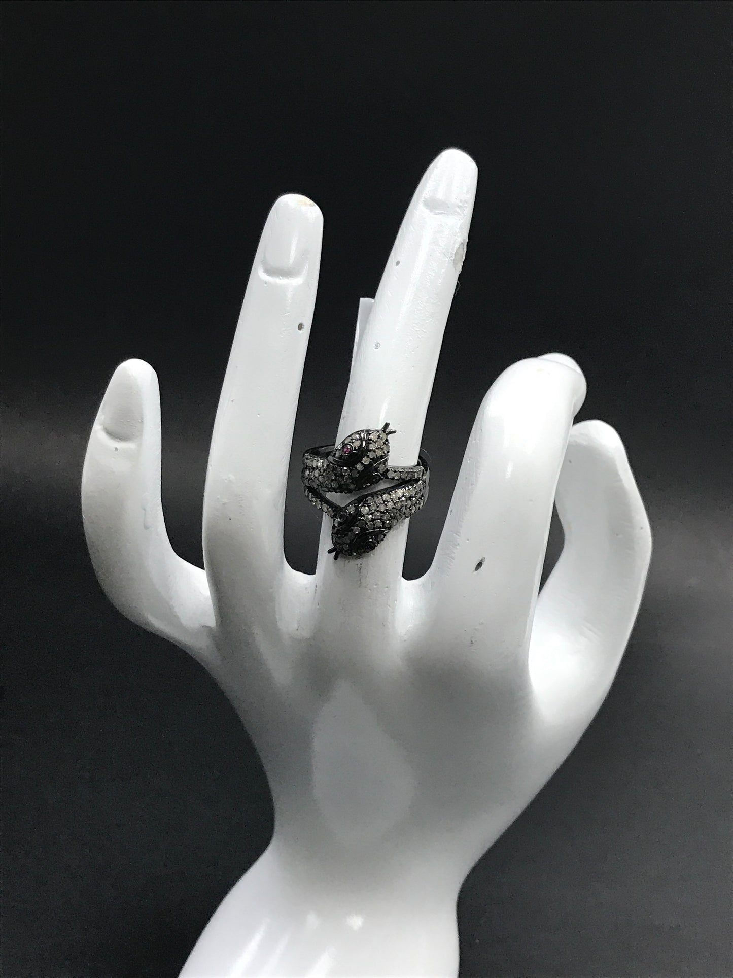 Snake Diamond and Ruby Black Rhodium Silver Finish Rings