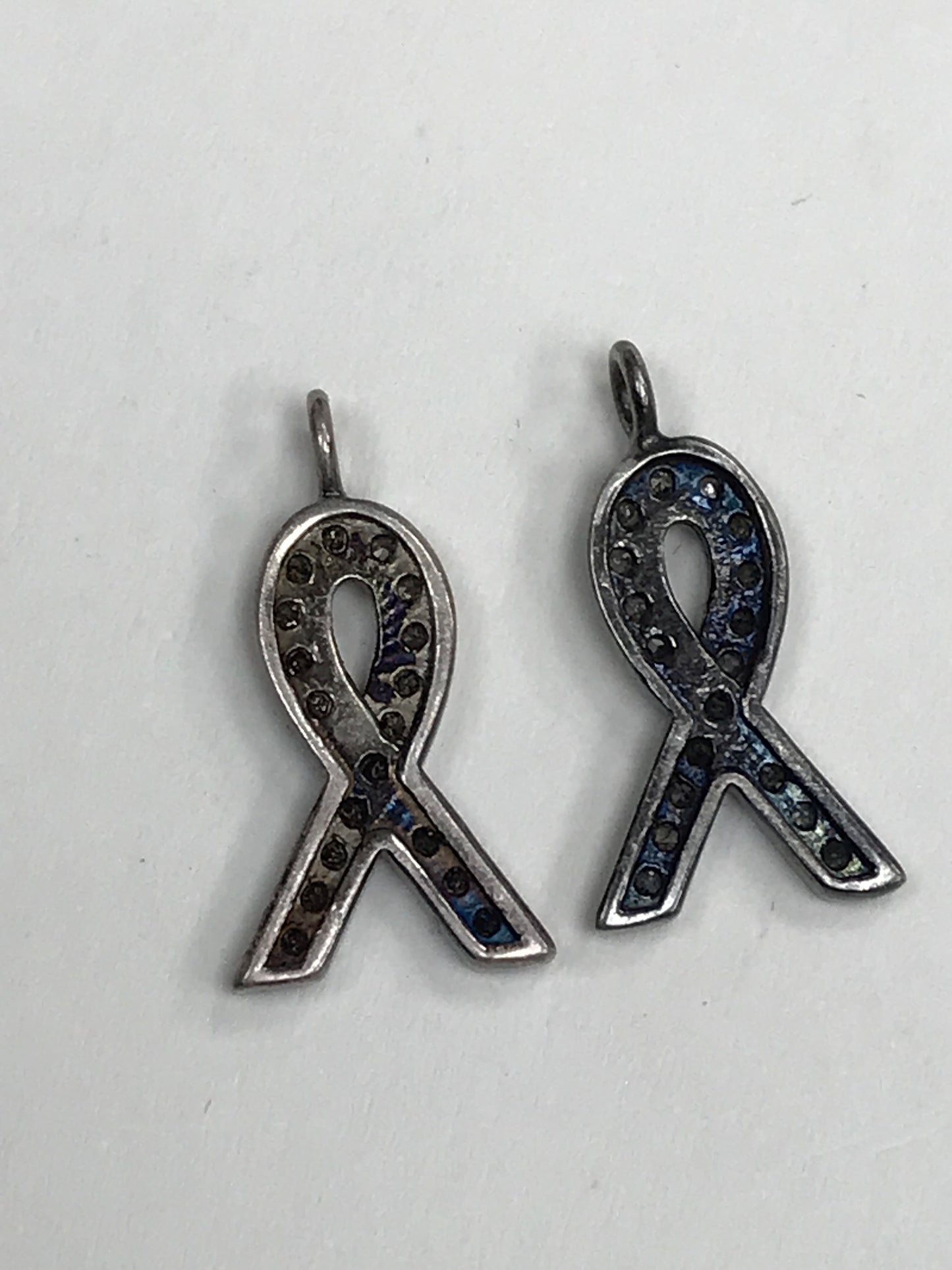 Ribbon Diamond Charm .925 Oxidized Sterling Silver Diamond Charms, Genuine handmade pave diamond Charm Size Approx 0.68"(7 x 17 MM)